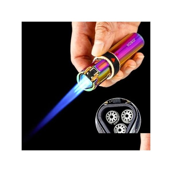 Encendedores Jobon Triple Antorcha Encendedor A prueba de viento Gas Pedernal Recarga Jet Powerf Llama Metal Pistola Pistola Cocina Tubería Cigarro Regalo Entrega Gota DHDIQ