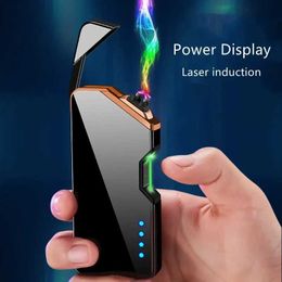 Aanstekers Laser Inductie Elektrische Dubbele Boog USB Aansteker Buiten Winddicht Metaal Puls Plasma LED Power Display Heren Cadeau