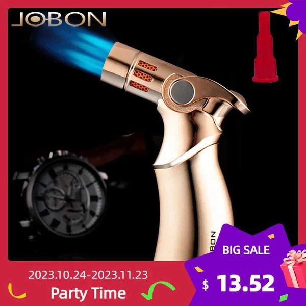 Jobon – briquet puissant à quatre torches en métal pour hommes, coupe-vent, BBQ, cigare sans gaz, lance-flammes, cigarette d'extérieur