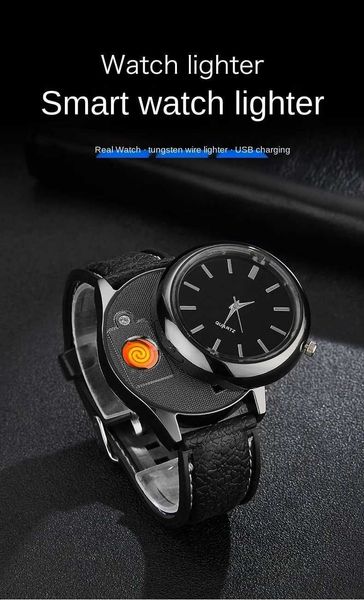 Briquets Hommes Quartz Montre USB Cigare Charge Remplacement Fil De Tungstène Cadeau De Haute Qualité Montre Pour Hommes Montre De Sports De Plein Air Q240305