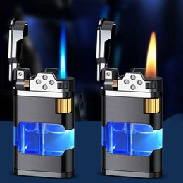 Aanstekers Metalen Vlam Geen GasLighter Torch Turbine Creatief Winddicht Blauw Butaan 1300C Sigarettenaansteker voor heren Gadget