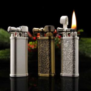 Briquets Mini métal coupe-vent rétro kérosène briquet motif en relief meule latérale pas d'essence allume-cigare cadeau pour hommes M90M