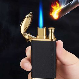 Lighters New Dragon Double Spitfire Flame Flame Open Firegroof Butane Gas Lampe For Mens Gifts Small Toys Toys Cigarette Lighting Tools S24513