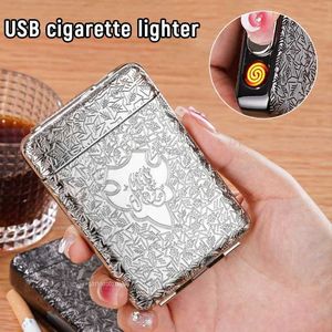 Encendedores Nueva caja de cigarrillos recargable USB grabada Shelby Mismo estilo Caja de almacenamiento de bolsillo de metal Regalo para hombres