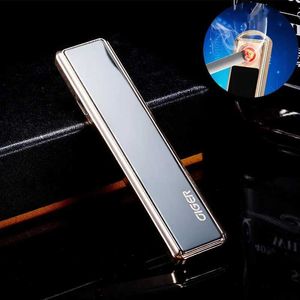 Briquets Nouvelle mode porte-clés USB allume-cigare coupe-vent lisse miroir lumière briquet en alliage de Zinc USB charge cadeau exquis expédition directe Q240305