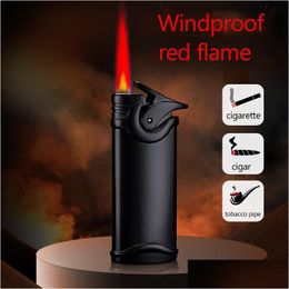 Lighters New Metal Turbo Jet Light Afficher le vent Rechargeable Butane Gas Cigare Cigarette Red Flame Men Gift Drop Livrot Home Garden Hous Dhsg0