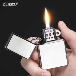 Briquets Nouveau Original ZORRO kérosène briquet rétro créatif pur cuivre coquille coupe-vent en laiton Cigarette essence moteur fumer boîte-cadeau 240325