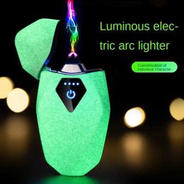 Briquets Nouveau coupe-vent en métal impulsion sans flamme briquet électrique LED rechargeable par USB affichage de la batterie tactile double Arc cadeau