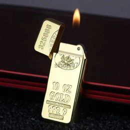 Aanstekers Nieuwigheid Ultradunne slanke gouden baksteenaansteker Rookaccessoires Cool Butaan Opblaasbaar Vuursteen Slijpschijf Open Vlam Aansteker 240325