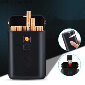 Encendedores Plástico Humo fino Humo de carbón 20 Caja de cigarrillos Carga USB Lámpara ultrafina con filamento de tungsteno reemplazable Q240305