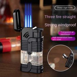 Lighters Portable Windprooh Cigar Lighter avec coup de poing Butane sans gaz trois flammes accessoires de fumer mini jet