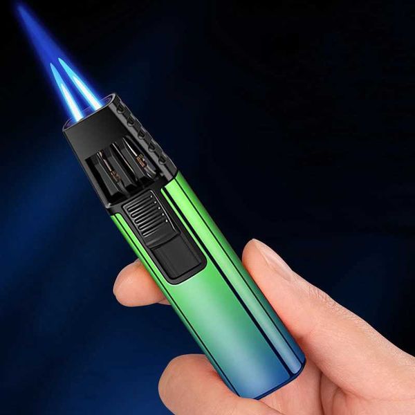 Encendedores Fumar Cigarro Antorcha Encendedor Jet Flame Cool Butano Sin Gas Cocina A prueba de viento Pistola de encendido Doble Fuego Turbo Gadgets para hombres