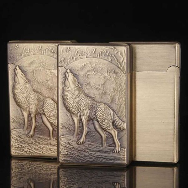 Encendedores Unique Relief Wolf Dual Turbo Cool Lighter Butano Antorcha Cigarrillo A prueba de viento Recargable Sin chorro de gas Encendedor Gadgets para hombres OQ0P