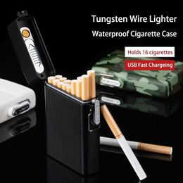 Briquets USB boîte à cigares briquet coupe-vent tungstène allumage étanche support de boîte à cigares 16 cigares voyage en plein air Q240305
