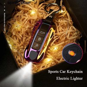 Aanstekers USB Keychain Light Creative Metal Car Key Model Multi -functionele oplaadbare sigarettenaansteker Accessoires Heren Gift S24513 S24513