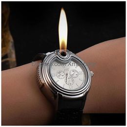 Briquets Montre Style Métal Flamme Ouverte Briquet Creative Mens Sports Ouvre Montres Gonflable Réglable Fmale Encendedorinventory Drop Dh0AR