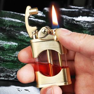 Aanstekers Winddicht Metaal Zorro Kerosine Aansteker Transparante Olietank Creatieve Rocker Retro Flint Petroleum Aanstekers Roken Accessoires 6PBJ