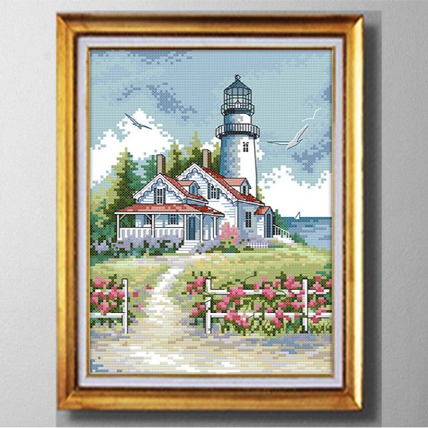 Casa de la costa del faro, diy hecho a mano punto de cruz kits de costura Bordado kits pinturas contadas impresas en lienzo DMC 14CT / 11CT