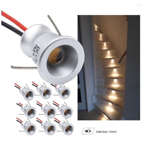 Éclairage 10pcs IP65 1W 12V Mini Spot LED Pouce Spot Plafond Couloir Escaliers Lampe Armoire Ambiante DIY
