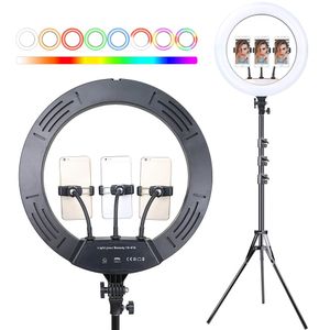 Verlichting 45cm LED Selfie RGB Ring Licht met 1,6 M Statief Houder voor YouTube VK Make-up Video Kleurrijke Fotografie Lichte Foto Studio Lamp