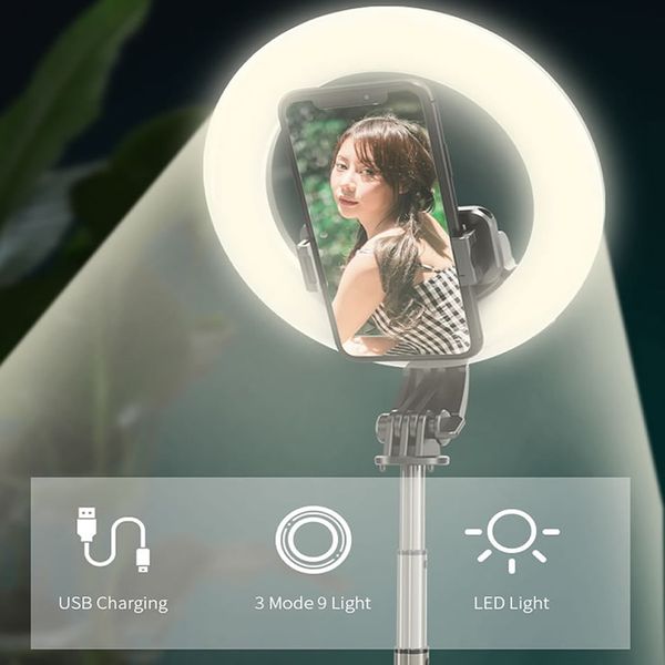 Éclairage 5 pouces LED Anneau Lumière Photographie avec Trépied Pliable Monopode Sans Fil Bluetooth Selfie Stick pour Tiktok Youtube Vidéo Lampes