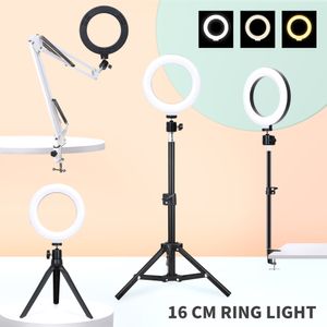 Éclairage 6 pouces 16 cm LED Selfie Anneau Lumière Avec Trépied Support Bras Monopode USB Dimmable Photographie Lumière Pour Photo Studio Fill Lampe