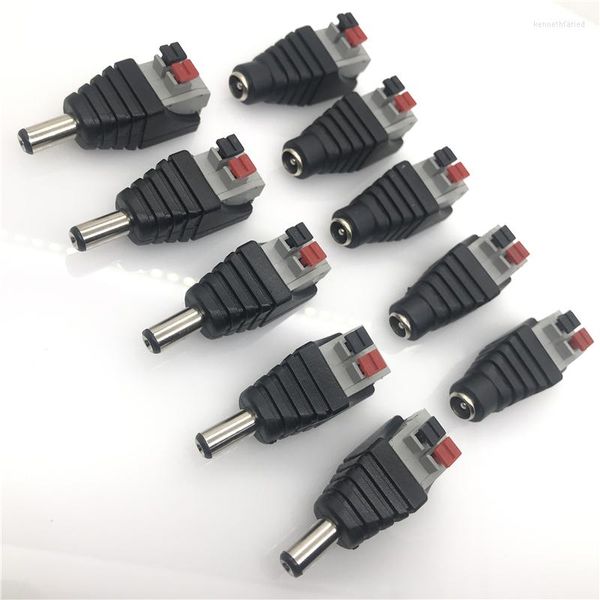 Accesorios de iluminación 10 unids adaptador enchufe DC 5,5 x 2,1 mm macho a bloque de terminales con botón pulsador conector de 2 pines 2,1 mm hembra