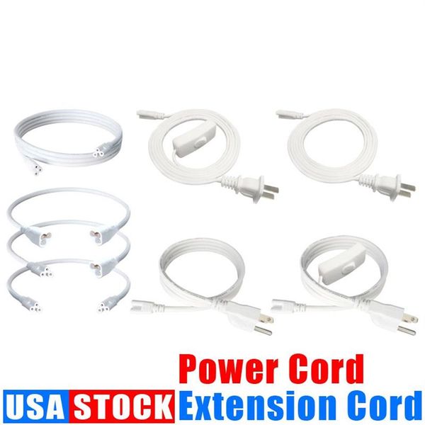 Accesorios de iluminación T5 T8 Tubo Conector de 3 pines Cable de extensión Interruptor para alimentación LED integrada con enchufe de EE. UU. 1FT 2FT 3 3FT 4FT266C