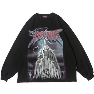 Verlichting Grafische Lange Mouw T-shirts Gothic Punk Rock Ees Heren Hip Hop Streetwear Goth Fall Rending Clothes OP 220401