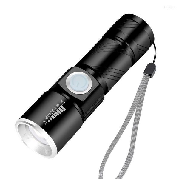 Éclairage Mini Portable USB Rechargeable LED Torche Camping En Plein Air Lumière Étanche Zoomable Lampe Vélo 3 Mode Handy Flash Light