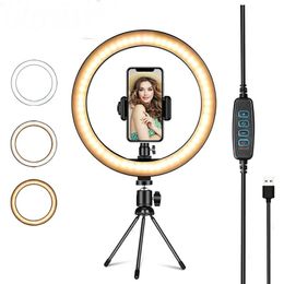 Éclairage Photographie LED Selfie Ring Light 26CM Dimmable Caméra Téléphone Anneau Lampe 10 pouces Avec Trépieds de Table pour Maquillage Vidéo Live Studio