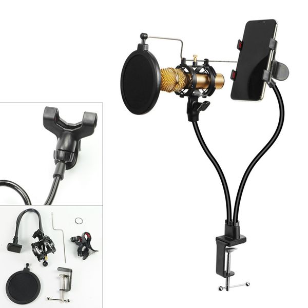 Accesorios de estudio de iluminación Soporte de micrófono 3 en 1 Soporte de abrazadera para teléfono con soporte de brazo de parabrisas flexible Rotación de 360 grados 230908