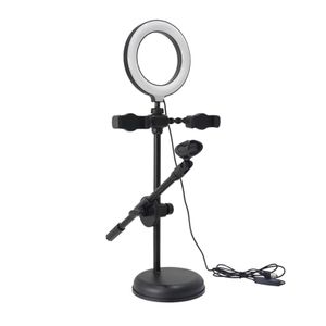 Verlichting Studio Accessoires Microfoonstandaard Ringlicht met telefoon Dubbele clips Ronde voet Microfoonhouder LED Selfie voor camera Pography Video 230908