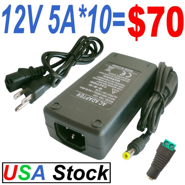 Transformadores de iluminación 12V 5A Fuente de alimentación AC a DC Adaptador Converter 100V-240V 60W Transformador de potencia 5.5x2.5 mm 5.5x2.1mm Consejo de escritorio Adaptador de alimentación regulado Oementado