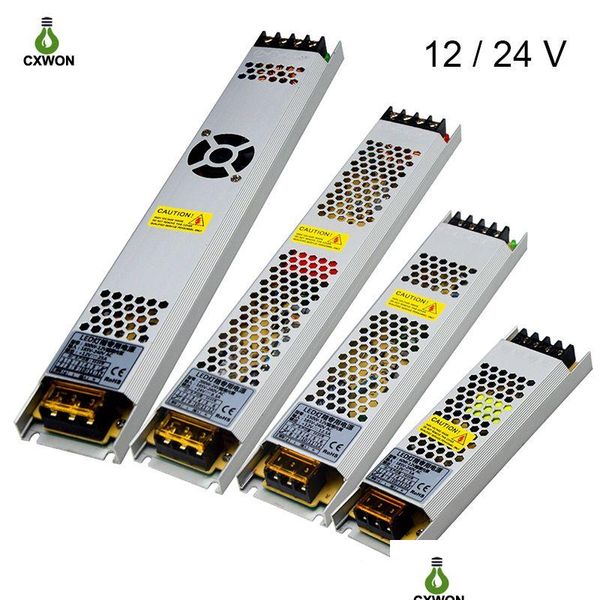 Transformateurs d'éclairage Tra Thin Alimentation LED DC 12V 24V Transformateurs d'éclairage 60W 100W 150W 200W 300W 400W 500W Ac180-260V Pilote F Dhkrq