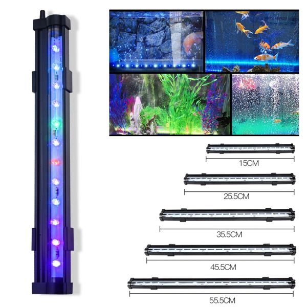 Éclairages 1555.5cm lumière LED d'aquarium 5050 GRB réservoir de poisson lumière submersible lampe d'oxygénation à bulles d'air aquatique prise ue US Fish Tank Light