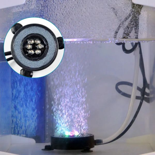 Iluminaciones Acuario Tanque de peces Bandeja de gas Lámpara a prueba de agua 6 LED Burbujas de aire Luz sumergible Oxígeno que aumenta las luces coloridas de la pecera