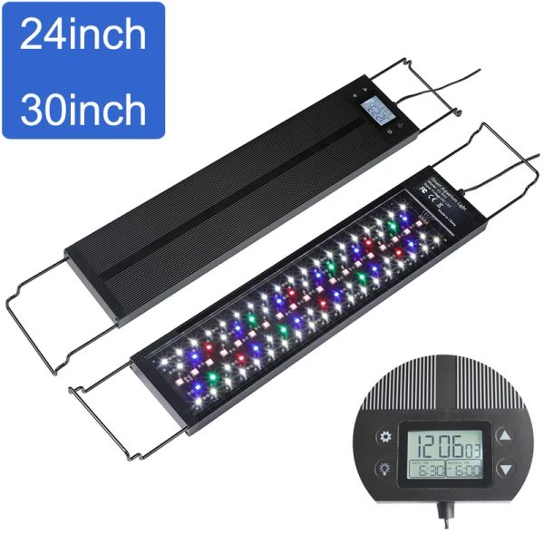 Iluminaciones Acuario LED Bar Impermeable Fish Tank Light 60 * 75 cm Temporizador Regulable Programable Espectro completo con soporte de extensión de carcasa de aluminio