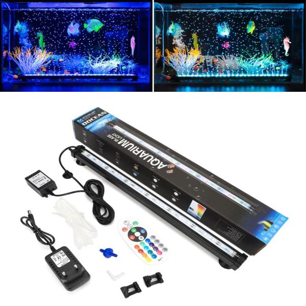 Iluminaciones UE / EE. UU. Enchufe 1848 cm 5050 RGB LED Acuario Burbuja de aire Luz Fish Tank Bar Luz Lámpara sumergible acuática Controlador RF a prueba de agua