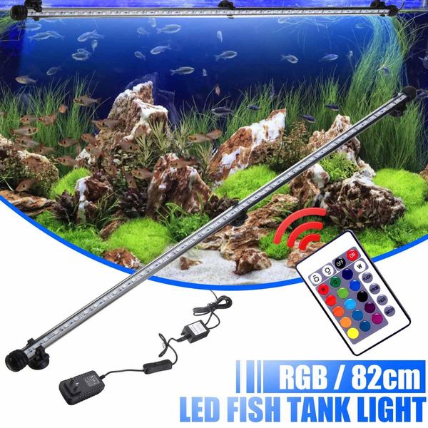 Iluminaciones IP68 impermeable LED luces de acuario tanque de peces RGB barra de luz 82 cm sumergible lámpara de clip subacuático decoración acuática 110240 V enchufe de EE. UU.