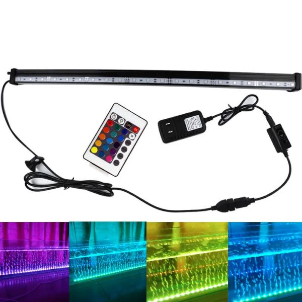 Iluminaciones LED Burbuja de aire Control remoto Luz Lámpara de acuario Subacuático Sumergible Tanque de peces Luz Cambio de color Fabricación de oxígeno Tanque de peces