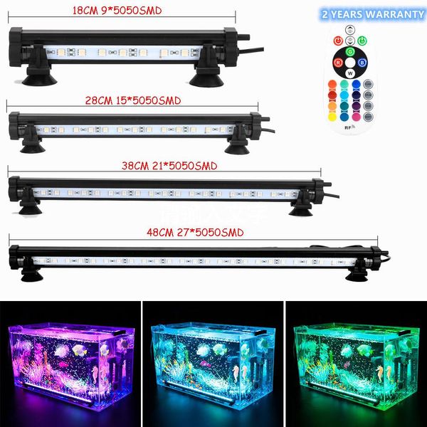 Iluminación LED Fish Tank Light EU Plug 1848CM 5050 RGB LED Aquarium Air Bubble Light Fish Tank Bar Light Impermeable RF Control remoto