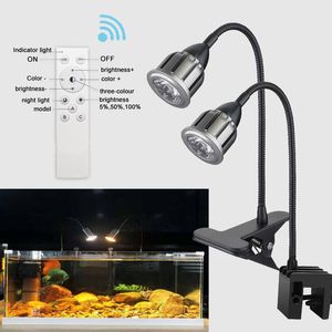 Éclairages Télécommande 3 couleurs LED Spotlight Aquarium Light Spectre complet COB Fish Tank Lampe d'aménagement paysager pour les petits réservoirs plantés Décor