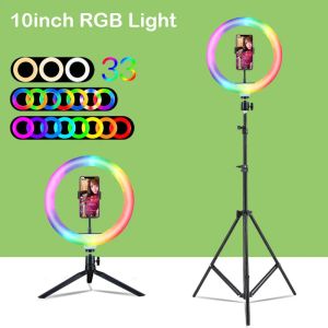 Luces 10 pulgadas 26 cm RGB Luz de anillo LED LED REDOND Selfie Stick Trípode With Stand RGB 15 Colors Video Light para YouTube