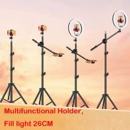 Lichten 10 "fotografie LED Video 26cm ringlichtcirkel vulverlichtingscamera foto studio telefoon selfie lamp met statiefboomboomarm