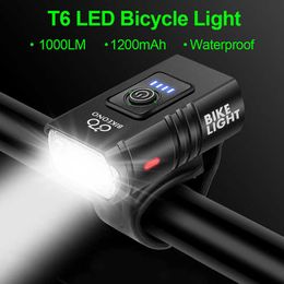 Lumières 1000LM vélo lumière phare T6 vélo lampe de poche LED USB rechargeable torche en alliage d'aluminium cyclisme feux de route accessoires 0202