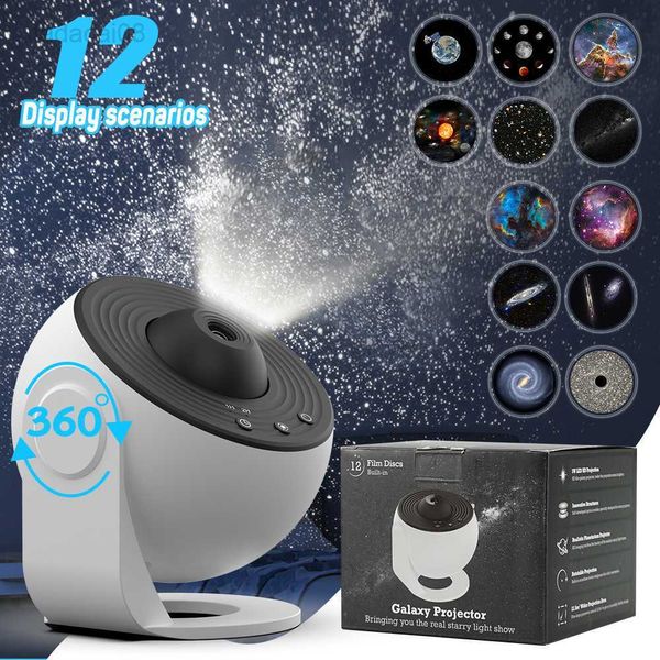 Lumières 12 en 1 Galaxy Star Night Light Projector USB 360 ° Rotate Planetarium Starry Sky Nights LED Lampe pour Chambre Home Deco Enfants Cadeau HKD230704