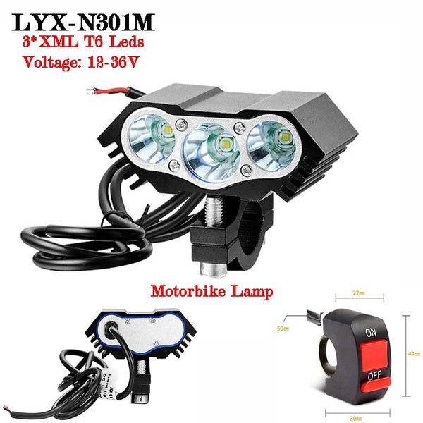 Lumières 12V / 24V / 36V Phare de véhicule électrique Lampe de moto modifiée externe T6 LED Feu avant de scooter Éclairage de vélo de moto