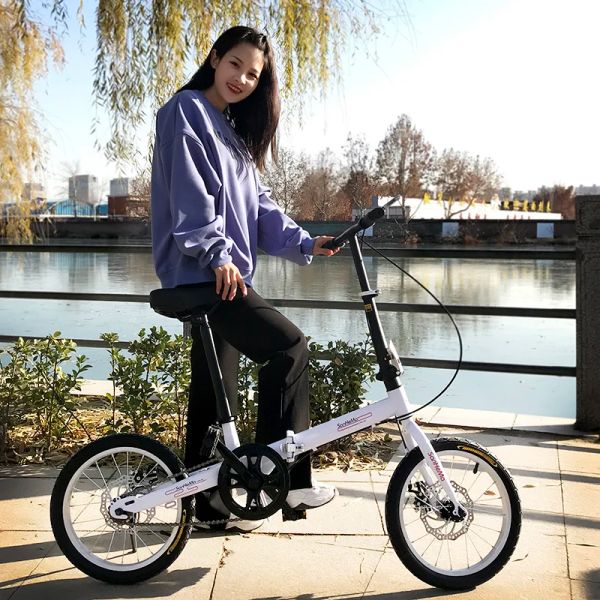 Lumières 16 pouces pliables ultra-légères portables mâles et femmes vélo adultes enfants disque frein pliant vélo
