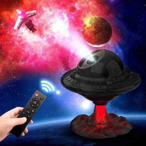 Luces 2022NEW UFO Astronaut Starry Sky Galaxy Stars Proyector Luz nocturna Lámpara LED para dormitorio Decoración Nightlights HKD230704